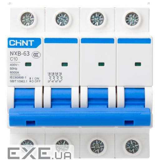 Автоматичний вимикач змінного струму CHINT NXB-63 4P C10, 10A (NXB-63-4P-C10)