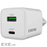 Зарядний пристрій Canyon CU45AC GaN 45W 1xPD 1xQC EU White (CNS-CUW45AC)
