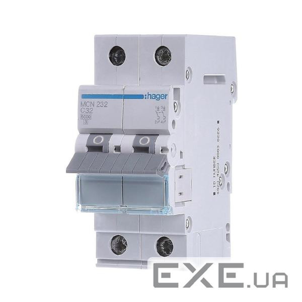 Автоматичний вимикач Hager 2-п. C 32A (6kA) 2M (A) (MCN232)
