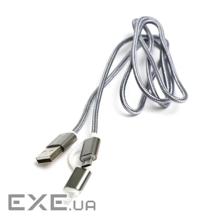 Дата кабель USB 2.0 AM to Lightning + Micro 5P 1.0m cotton PowerPlant (KD00AS1289)