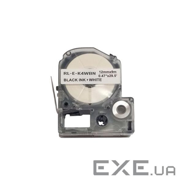 Стрічка для принтера етикеток UKRMARK RL-E-K4WBN-BK/WT, аналог LK4WBN. 12 мм х 9 м (CELK4WBN)