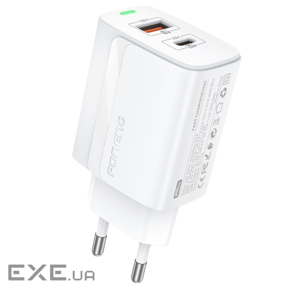 Зарядное устройство Foneng EU66 (USBх3A, USB-Cх3A) 20W White (EU66-CH-W)