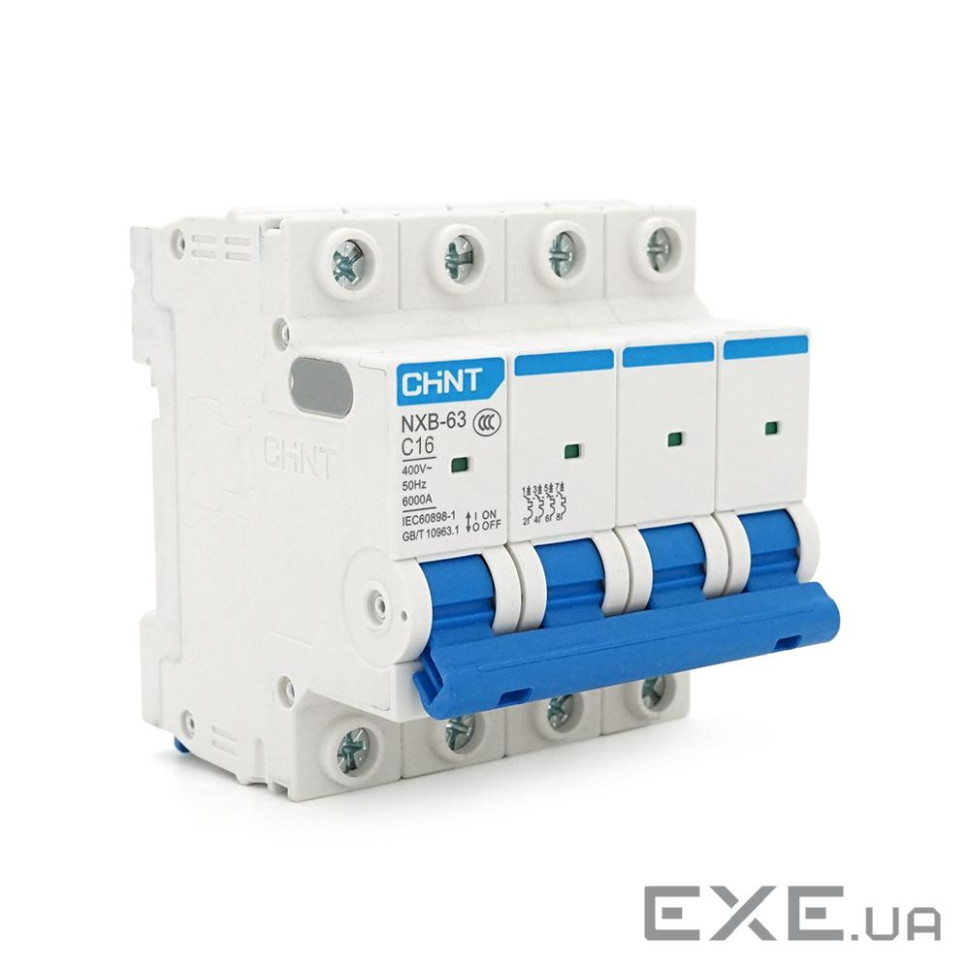 Автоматичний вимикач змінного струму CHINT NXB-63 4P C16, 16A (NXB-63-4P-C16)