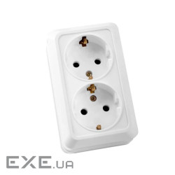 Розетка ELM Simply P ОD-20Е накладная двойная с заземлением 16А IP20 Белая (41-0034)