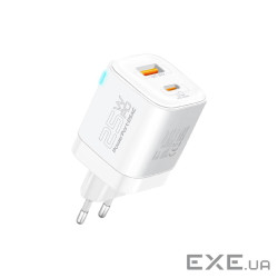 Зарядний пристрій Promate USBC PD25W + USBA QC3.0 18W White (powerport-25ac.white)