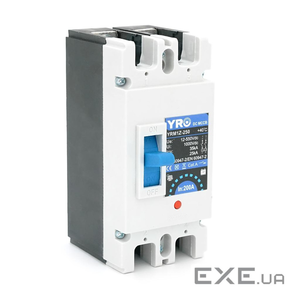 Двуполюсний автомат постійного струму YRM1Z-250 DC MCCB 2P 200A DC500V (YRM1Z-250-200A-MCCB-2P)