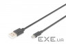 Кабель USB 2.0 (AM/microB) DIGITUS 0.9м, Black/ Чорний , bulk (AK-300110-010-S)