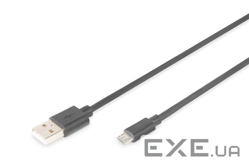 Кабель USB 2.0 (AM/microB) DIGITUS 0.9м, Black/ Чорний , bulk (AK-300110-010-S)