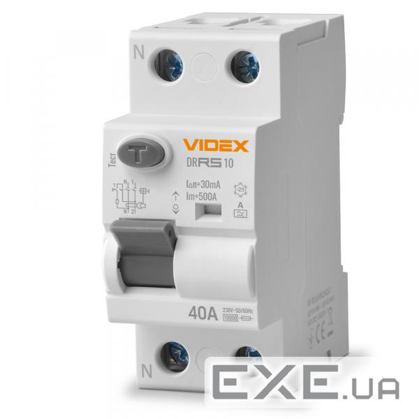 Диференційне реле (ПЗВ) Videx RESIST А 2п 30мА 10кА 40А (VF-RS10-DR2А40)