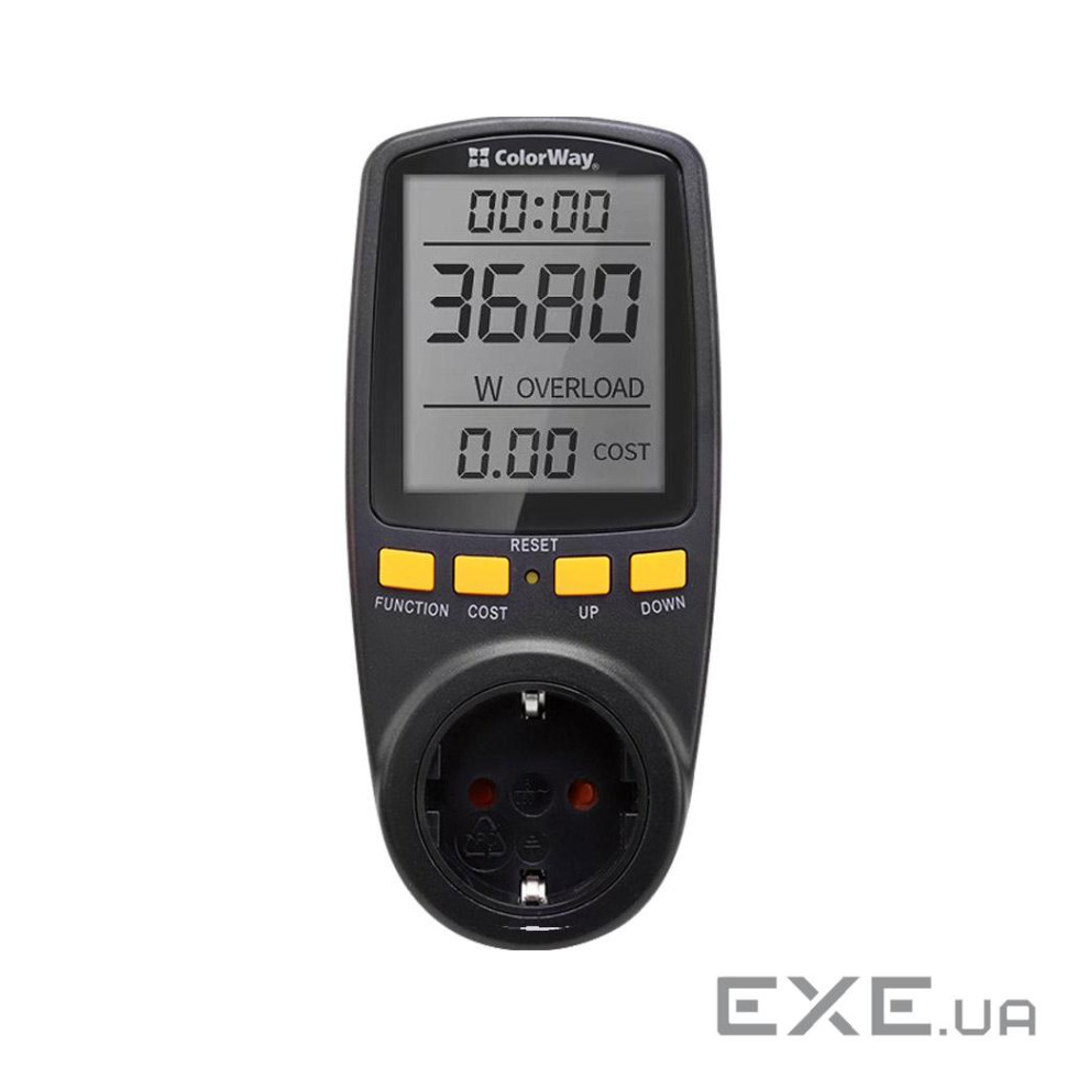 Ватметр ColorWay цифровий 16A/3680W, black (CW-VM16-02D)