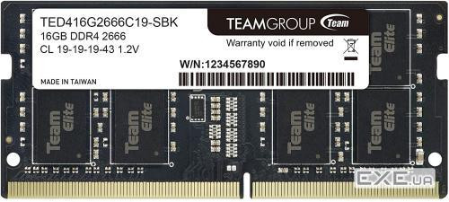 Модуль пам'яті TEAM Elite SO-DIMM DDR4 2666MHz 16GB (TED416G2666C19-S01)