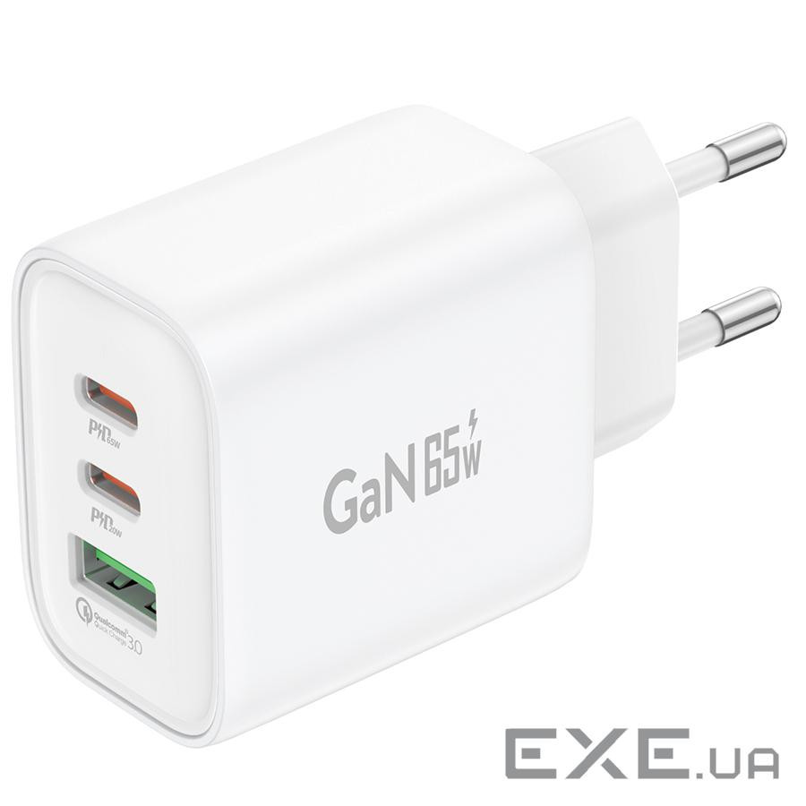 Зарядное устройство Foneng GaN10 (1хUSB, 2хUSB-C) 65W White (GaN10-EU-CH-TC-W) + кабель USB Type-C