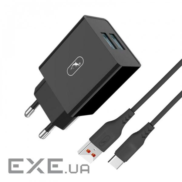 Зарядний пристрій SkyDolphin SC30T (2USB, 2.1A) Black (SDMZP-000171) + кабель USB Type-C