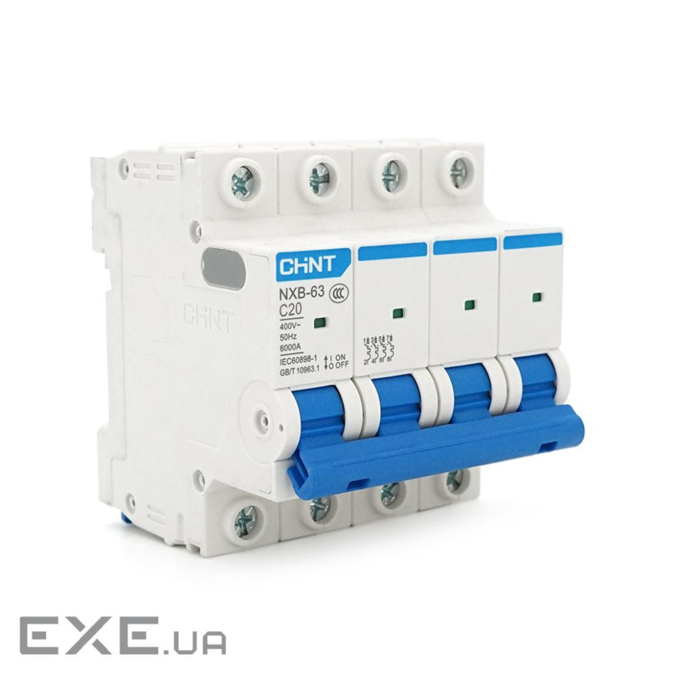 Автоматичний вимикач змінного струму CHINT NXB-63 4P C20, 20A (NXB-63-4P-C20)
