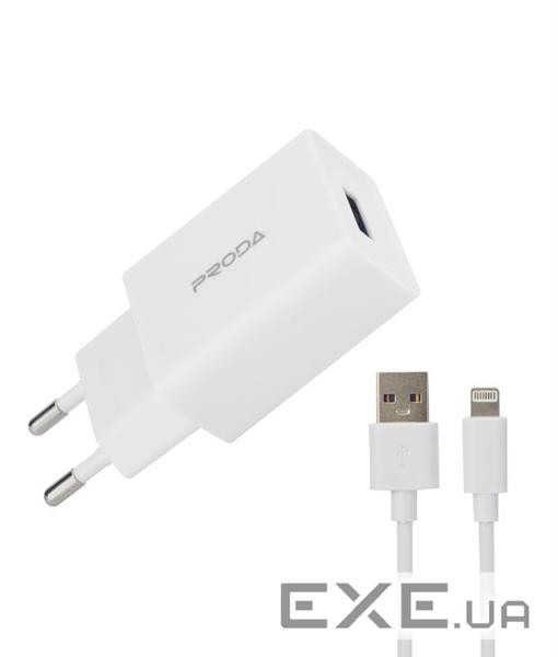Зарядний пристрій Proda USB 2,4A + USB Lightning cable (PD-A43i-WHT)