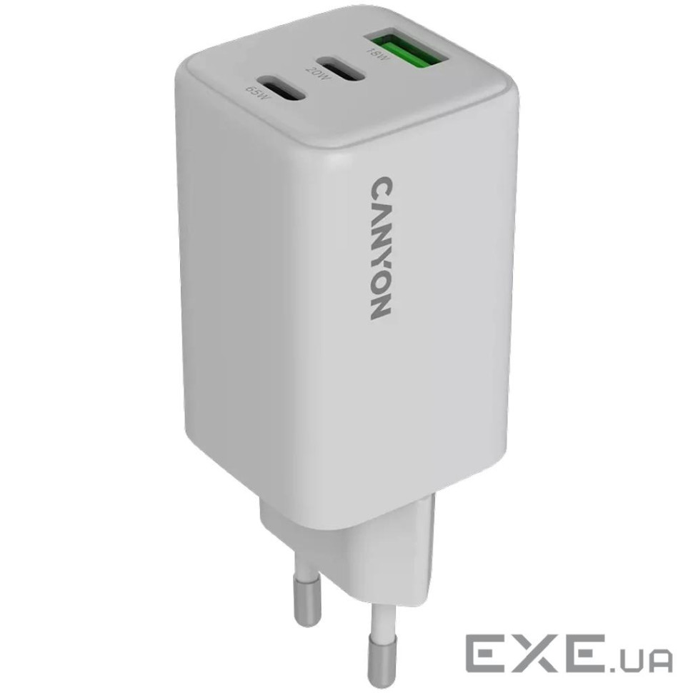 Зарядний пристрій Canyon CU65ACC GaN 65W 2xPD 1xQC EU White (CNS-CUW65ACC)