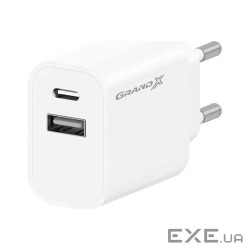 Зарядний пристрій Grand-X 1xUSB-C + 1xUSB 21W OCP white (CH-21W)