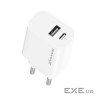 Зарядний пристрій Grand-X 1xUSB-C + 1xUSB 21W OCP white (CH-21W)