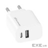 Зарядний пристрій Grand-X 1xUSB-C + 1xUSB 21W OCP white (CH-21W)