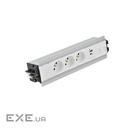 Розет блок S485: 3x250В тип F, зар пристр 2xUSB A+C, 2xRJ45 Keystone, біл-срібн (48530F30BK00000-30)