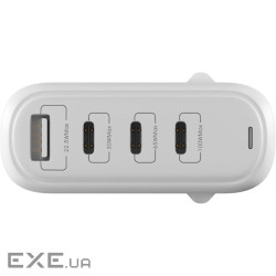 Зарядний пристрій Globex GaN 1xUSB + 3xUSB-C 120W FastPower white (GaN120WA3C)