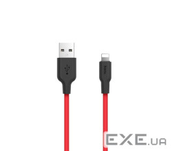 Дата кабель USB 2.0 AM to Lightning 1.0m 2A silicone X21 black+red HOCO (6957531071372)