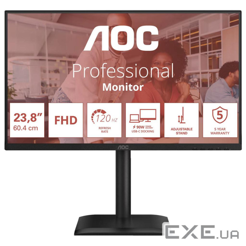 Монiтор TFT AOC 23.8" 24E4CV IPS FHD 120Hz HDMI DP USB-C RJ-45 Pivot USB MM Black