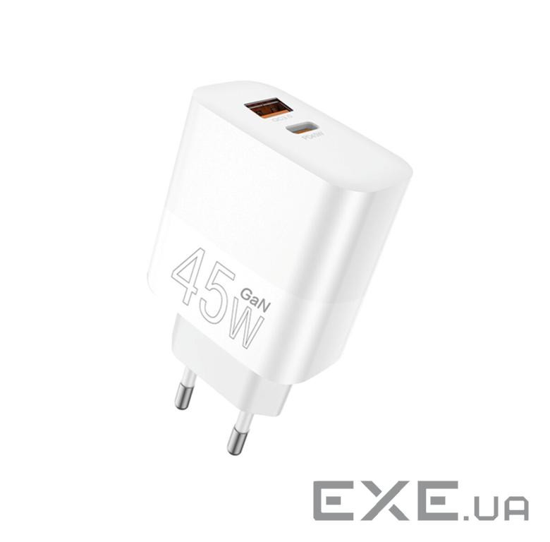 Зарядний пристрій WUW C209 1xUSB-C PD45W + 1xUSB QC3.0 18W White (WUW-C209)