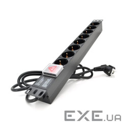 Подовжувач PiPo на 8 розеток з вимикачем, 220В, німецький тип, 1U 19", алюмін (YT-PP8PDUGR) (YT-PP8PDUGR)