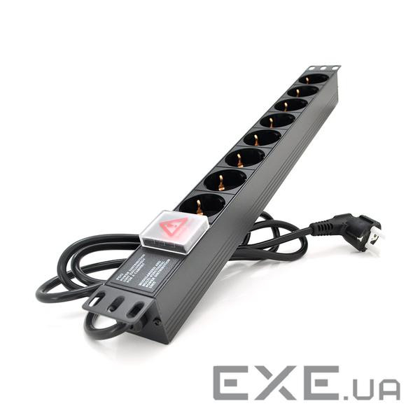Подовжувач PiPo на 8 розеток з вимикачем, 220В, німецький тип, 1U 19", алюмін (YT-PP8PDUGR) (YT-PP8PDUGR)