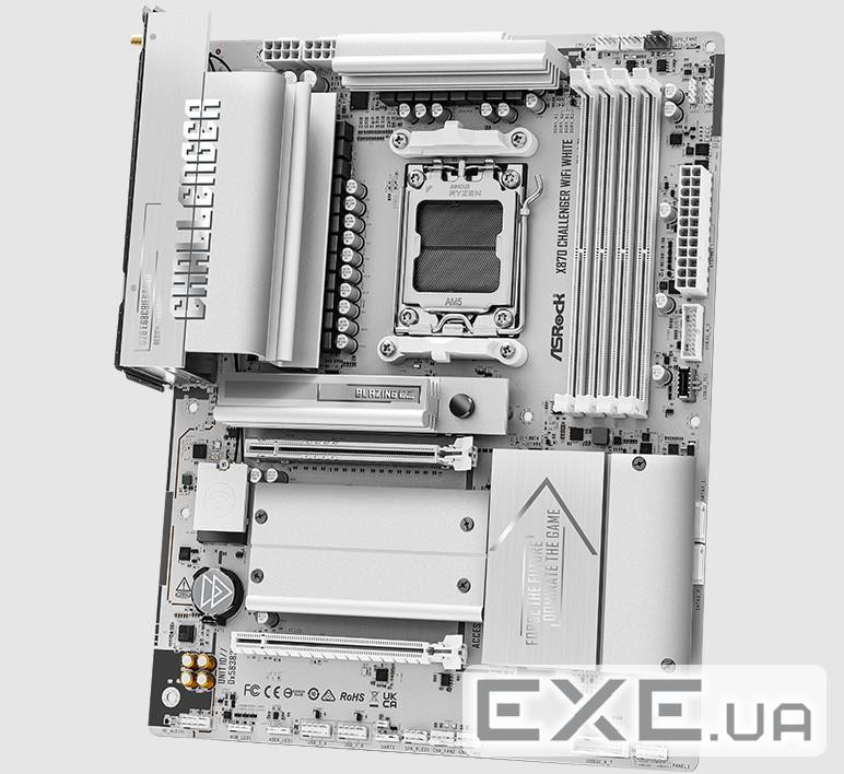 Mатеринська плата sAM5 AMD X870 4xDDR5 HDMI/2xUSB4 4xM.2 2.5GbE LAN ATX (X870 CHALLENGER WIFI WHITE)