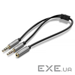 Кабель мультимедійний 3.5mm F to 2x3.5mm M 0.2m Aluminum White Ugreen (20899)