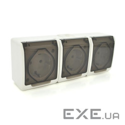 Розетка потрійна без заземлення зовнішнього монтажу з кришкою YT165, біла, IP44, Q6 (R / YT165) , IP44, Q6 (R / YT165)