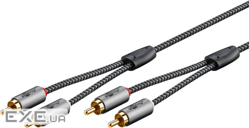 Кабель аудіо-сигнальний RCA 2x2 M/M 2.0m,Slim Elegant GoobayPlus Textile,чорний (75.06.5293-1) (75.06.5293-1)