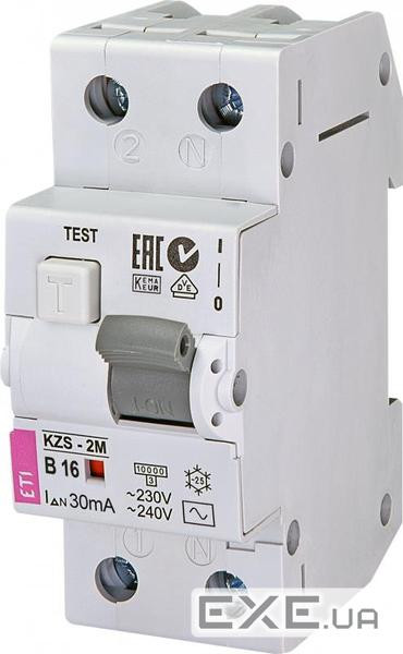Дифференційний автоматичний вимикач ETI KZS-2M B 16/0,03 тип AC (10kA) (2173104) AC (10kA) (2173104)
