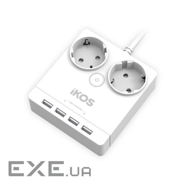 Фільтр мережі IKOS F24S-U White, 2 розетки, 4xUSB, 1.5м (0005-CEF)