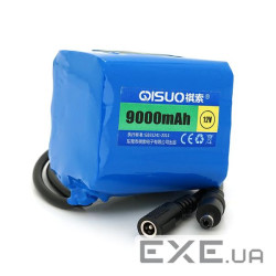 Акумуляторна батарея літієва QiSuo 12V 9A з елементами Li-ion 18650, DC5.5x2.1, (61x57x68m (QS-1209) Li-ion 18650, DC5.5