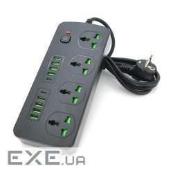 Мережевий фільтр Т25, 4 розетки + 8 USB + 2 PD, 2 м, перетин 3х0, 75мм, 3000W, Black, B (Т25-Black) 25-Black)