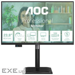 Монiтор TFT AOC 23.8" 24P4CV PS FHD 120Hz HDMI DP USB-C RJ-45 Pivot USB MM Black