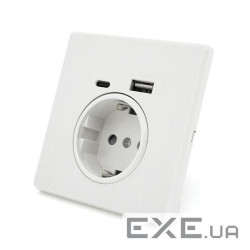 Розетка врізна із заземленням, Input: AC:110-250V / 16A, Type-C / USB-виходи, White (31516) , White (31516)
