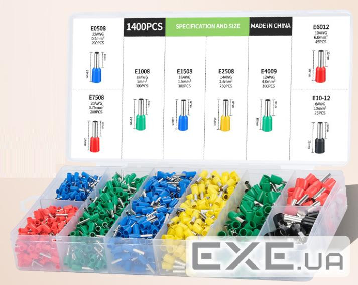 Набір клем / наконечників 1400шт(E0508b-200 E2508y-230,E1008g-300,E1508b-300,E4009g-100,E (YT-39489) (E0508b-200 E2508y-