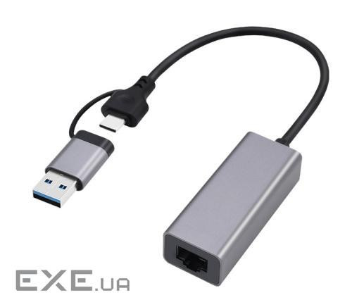 Мережевий адаптер CABLEXPERT USB3.1 + Type-C to Gigabit Network Adapter Gray (A-USB3AC-LAN-01)