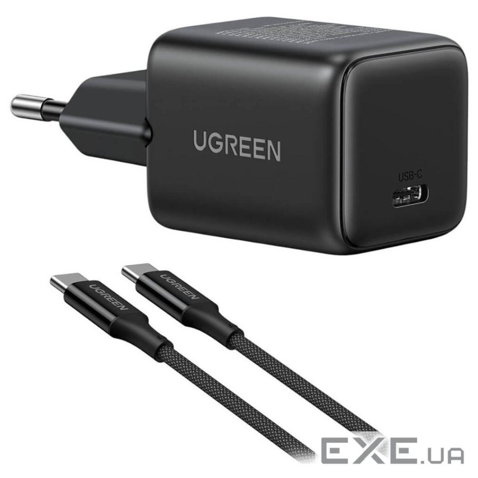 Зарядний пристрій Ugreen USB-C PD30W GaN + cable USB-C to USB-C black (65012)