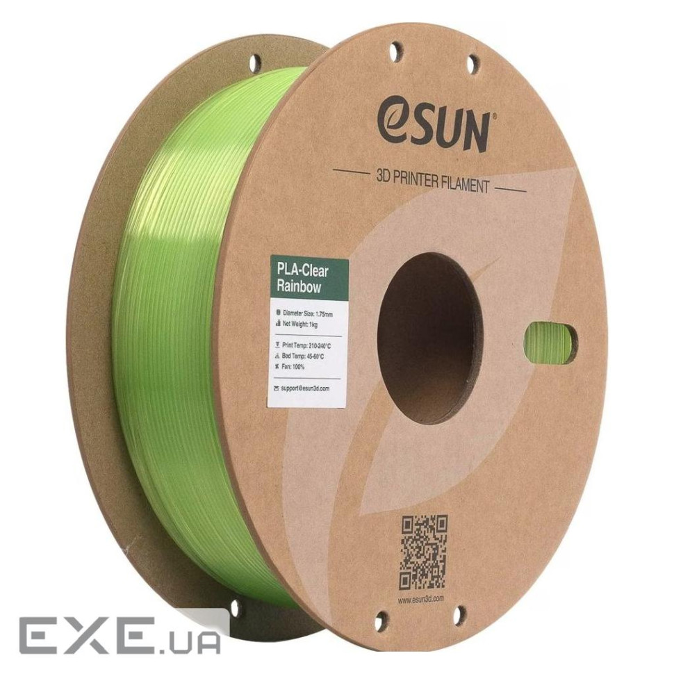 Пластик для 3D-принтера eSUN PLA Clear Rainbow 1,75mm 1kg GREEN-Crystal (PLA-CLRB175O-CG1P1)