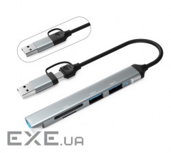 Хаб Dynamode USB Type-C/Type-A to 1х USB3.0, 2x USB 2.0, кардрідер SD/MicroSD, метал, те (DM-UH-514) (DM-UH-514)