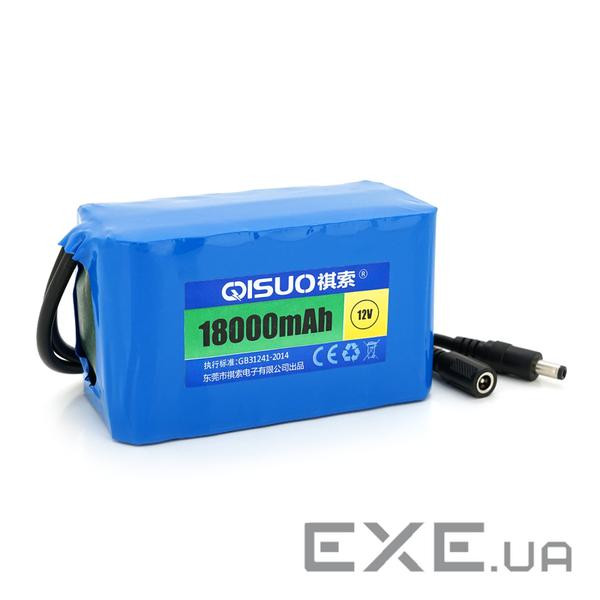 Акумуляторна батарея літієва QiSuo 12V 18A з елементами Li-ion 18650, DC5.5x2.1, (125x57x6 (QS-1218) Li-ion 18650, DC5.5