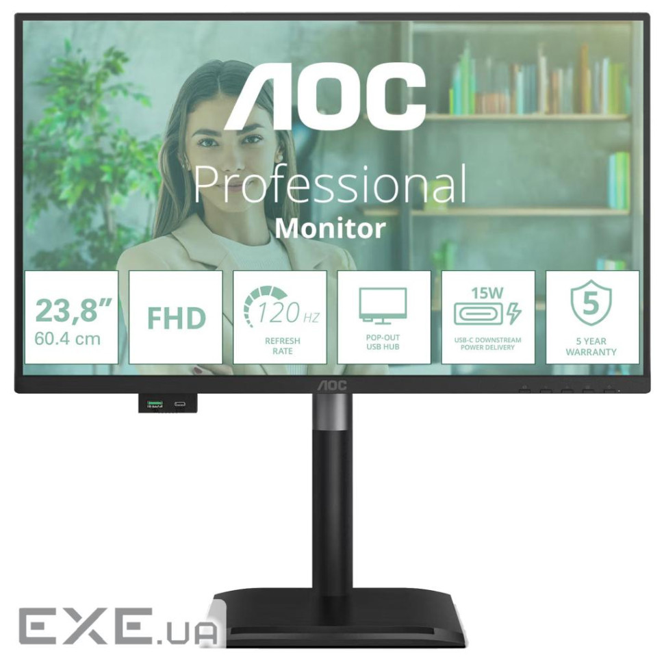 Монiтор TFT AOC 23.8" 24P4U IPS FHD 120Hz VGA HDMI DP Pivot USB MM Black