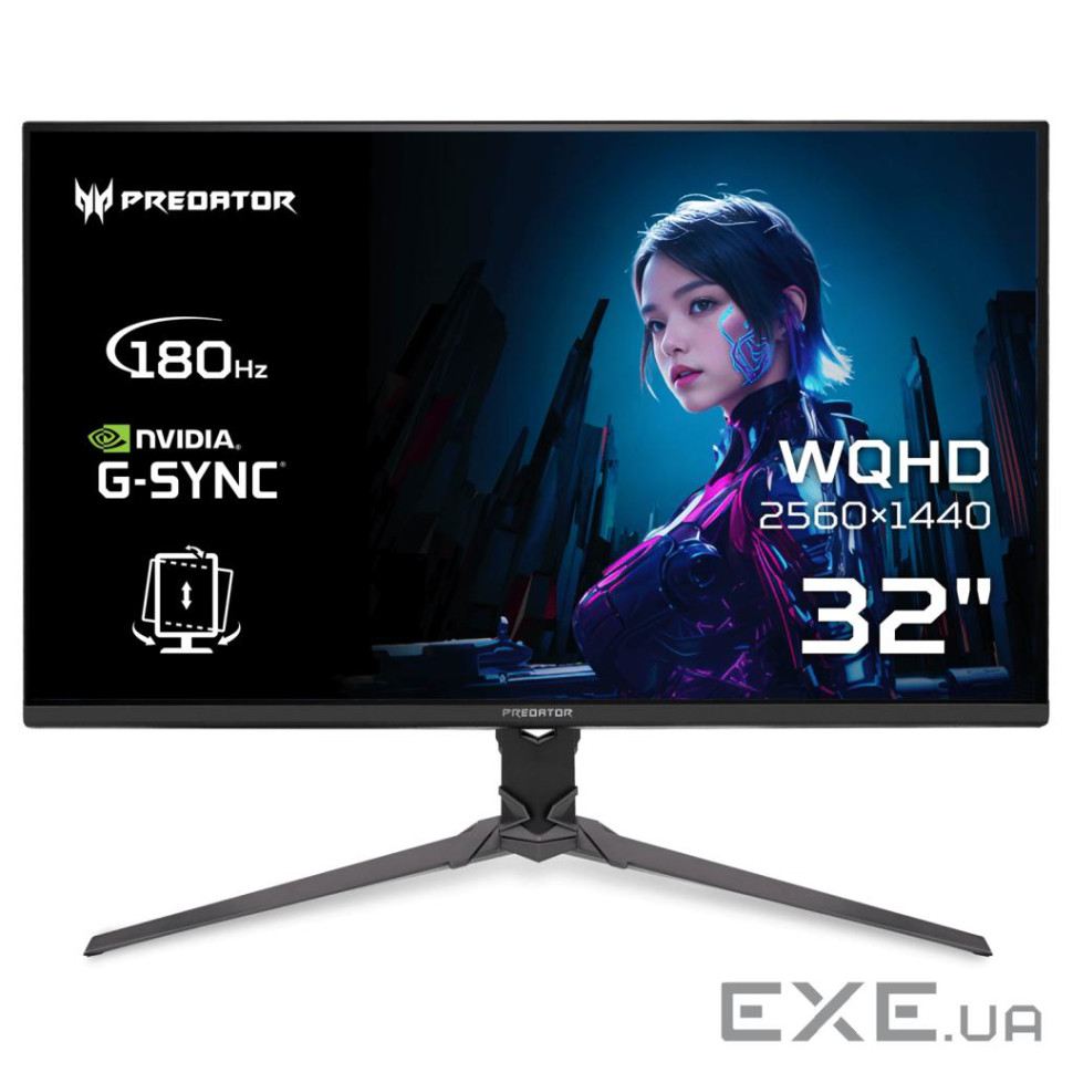 Монiтор TFT ACER 31.5" Predator XB323QUPbmiiprx (UM.JX3EE.P09) IPS QHD 180Hz 8bit 2*HDMI DP Pivot MM