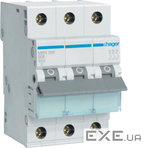 Автоматичний вимикач 3P 6kA B-6A 3M (MBN306)