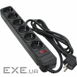 Мережевий фільтр живлення PATRON 1.8 m3*1.5mm2 (SP-1662) 6 розеток BLACK (EXT-PN-SP-1662)